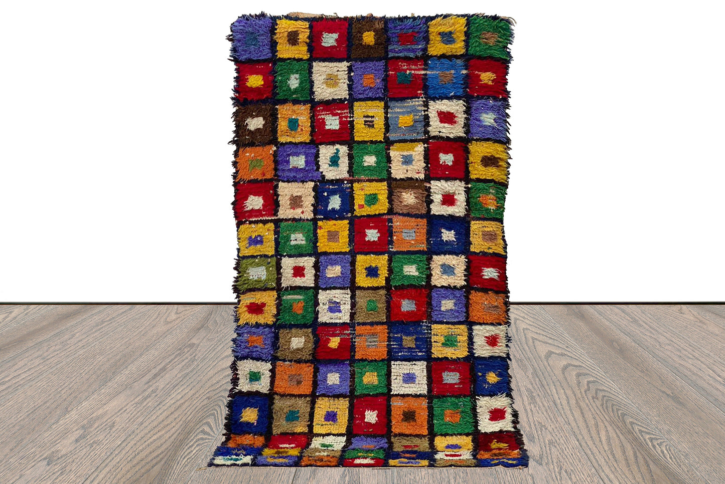 4x7 Tribal Handwoven vintage colorful Rug, Moroccan vintage grid area Rug.