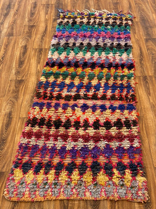 Flooring Colorful Diamond Boucherouite Rugs, 3x8 Narrow vintage woven Tribal Berber Rugs.
