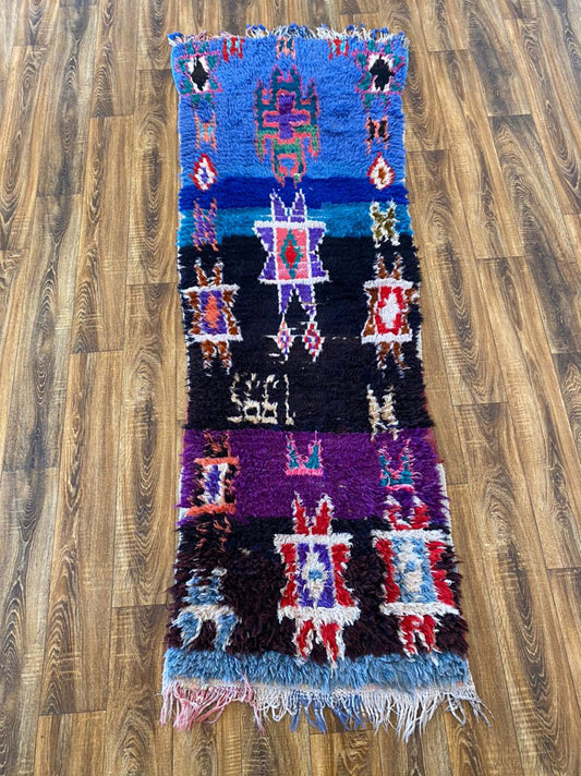 Moroccan vintage Berber Narrow runner Rug, 3x8 Colorful Handwoven Rare Rugs.