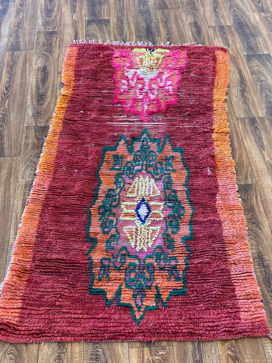 Red Moroccan area Rug, 3x7 Tribal Berber Handwoven area Rugs.