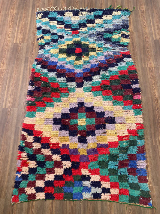 5x8 Moroccan checkered colorful vintage handwoven Berber large area Rug.