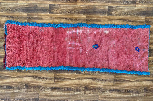 Vintage Berber Moroccan runner Rug, 3x8 Red and Blue woven NARROW Rug.