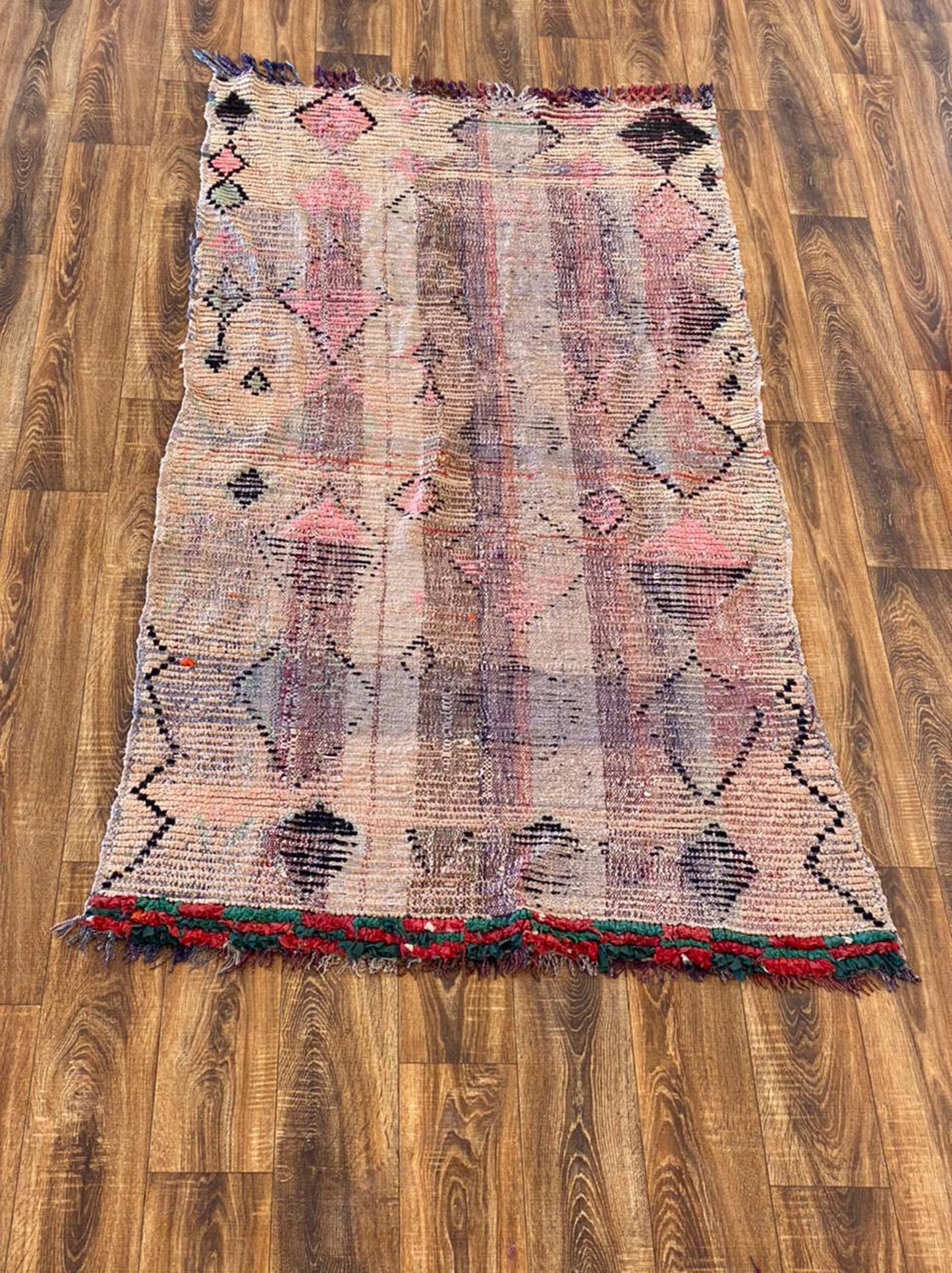 Abstract Faded Morocco Rugs, 4x7 Large Vintage Flatweave area Rug.
