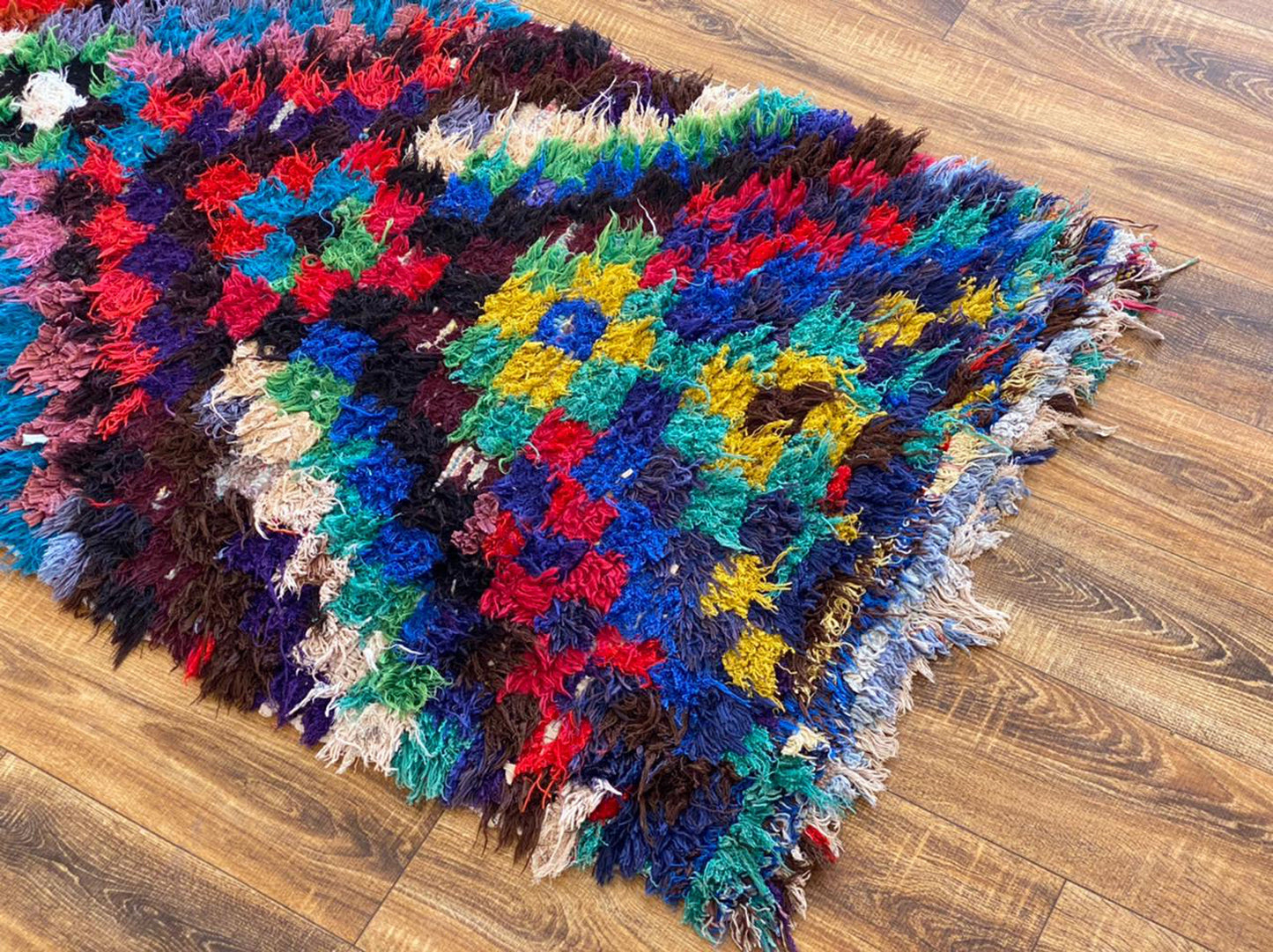 3x9 Checkered Colorful Moroccan Rugs, Berber runner Rug.