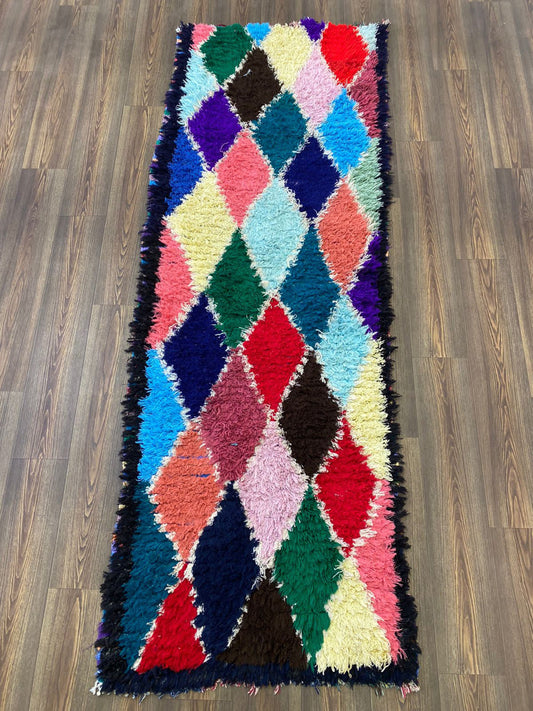 Vintage colored Diamond Runner Rug ,Woven Morrocan Rugs 9x3.