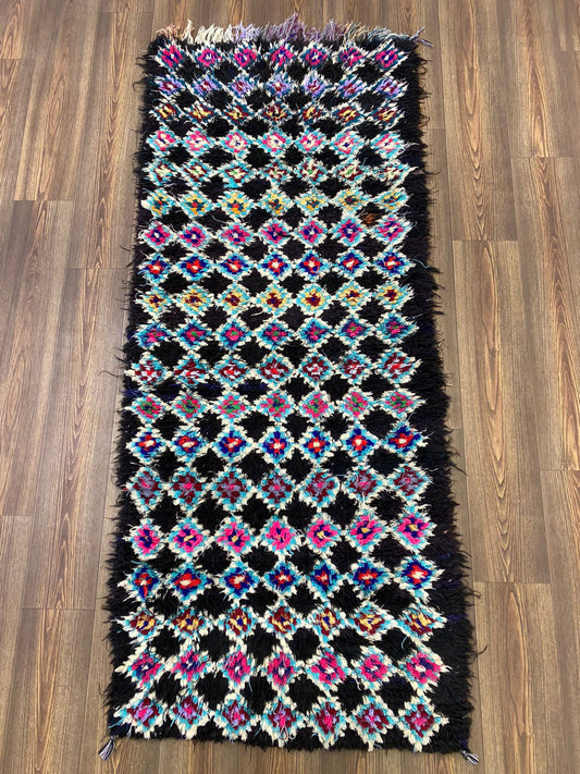 3x7 Vintage Old Berber Rugs, Handwoven Diamond runner Rugs.