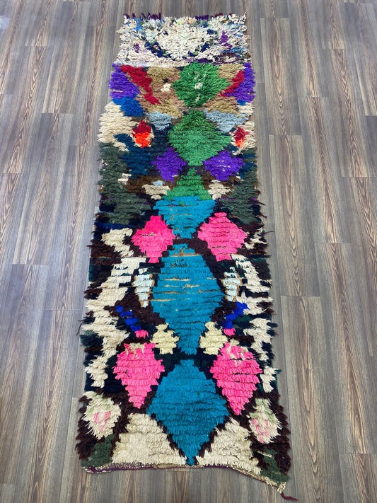 3x9 Morrocan diamond runner Rugs, Vintage colored Rug.