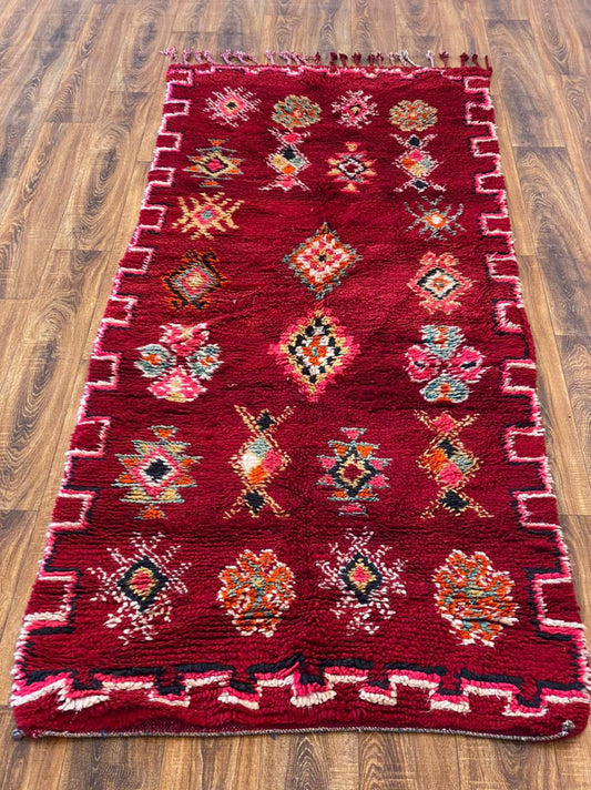 3x9 Vintage Moroccan Large Red runner Rug. Berber Handwoven woolen Rug.