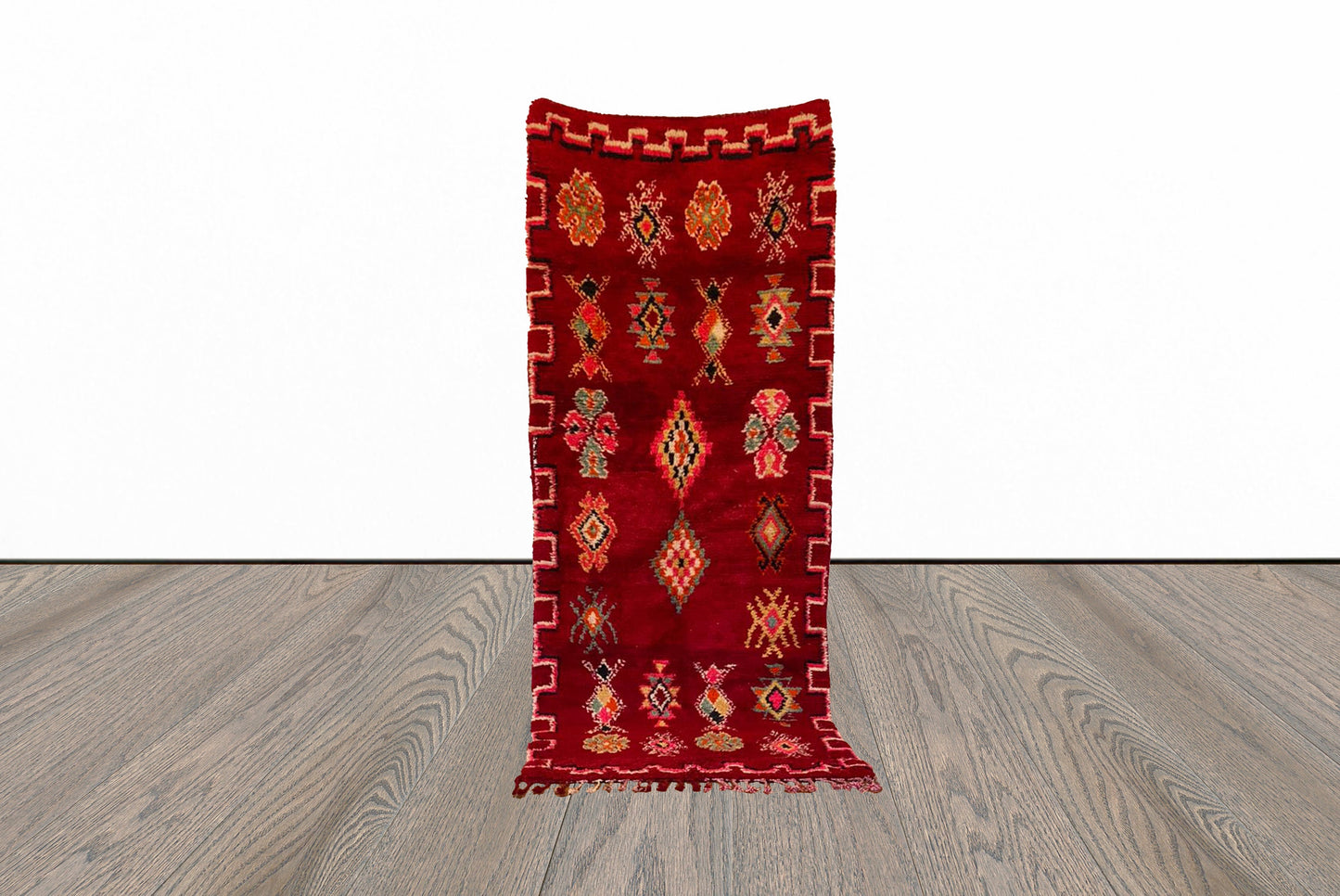 3x9 Vintage Moroccan Large Red runner Rug. Berber Handwoven woolen Rug.