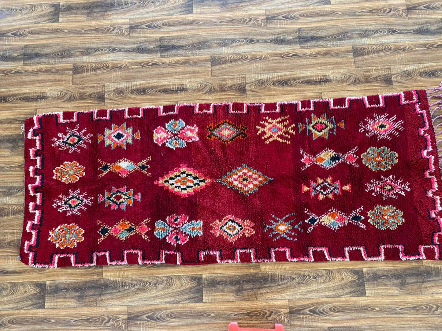 3x9 Vintage Moroccan Large Red runner Rug. Berber Handwoven woolen Rug.