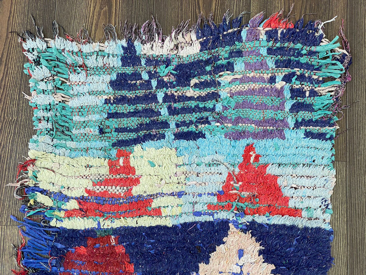Vintage handwoven Moroccan Berber colorful narrow Runner Rug 2x7.