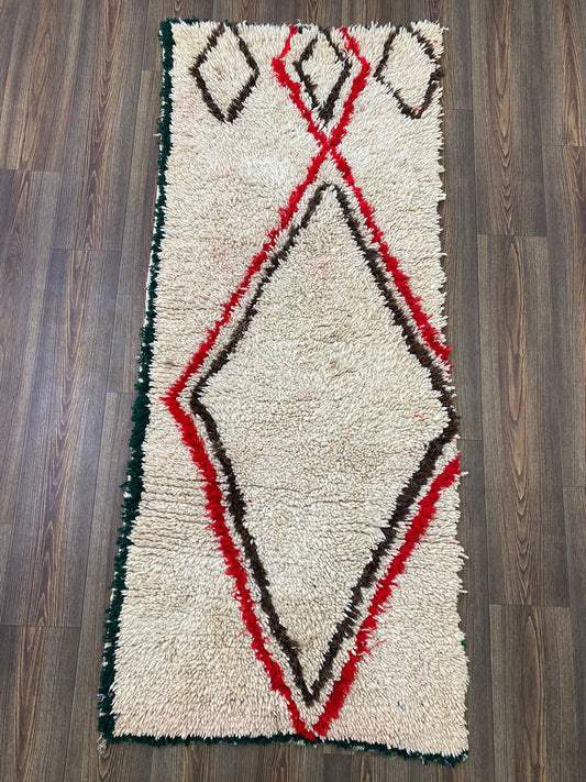 Vintage tan runner Rug, 3x7 Moroccan Berber narrow Rugs.