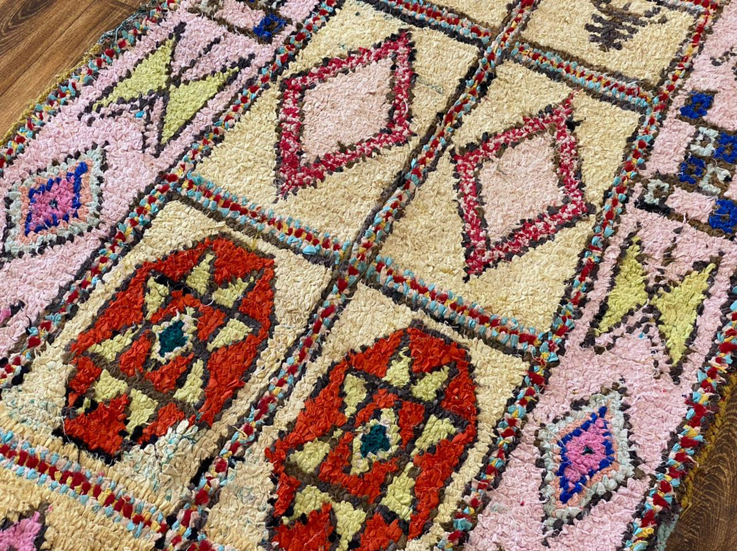 Vintage Moroccan Boucherouite runner Rug 4x9.