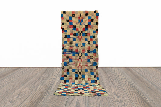10x3 Feet Colorful checkered Vintage Runner Rug.