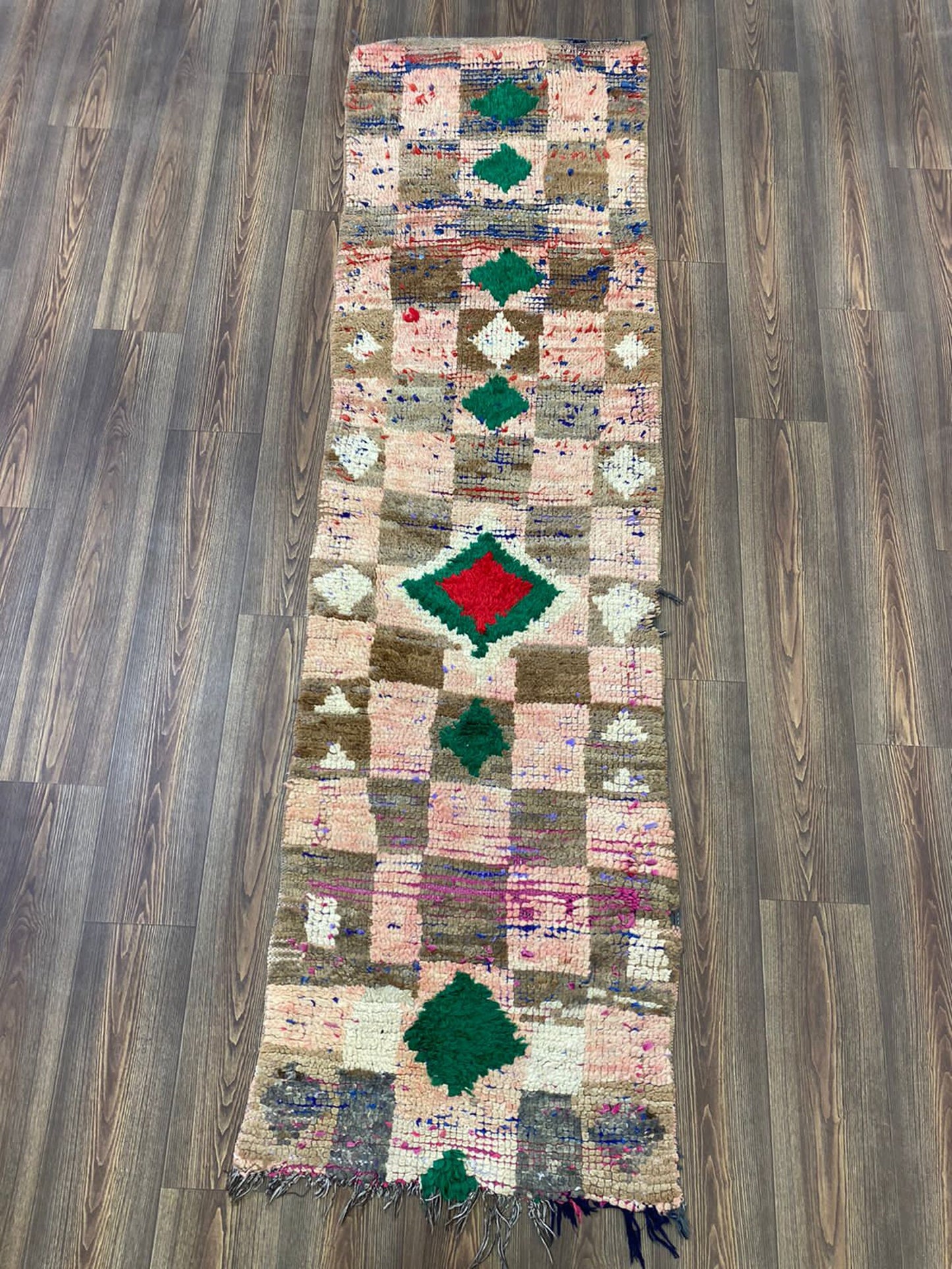 8x2 Feet Long Vintage Moroccan Colorful Runner Rug.