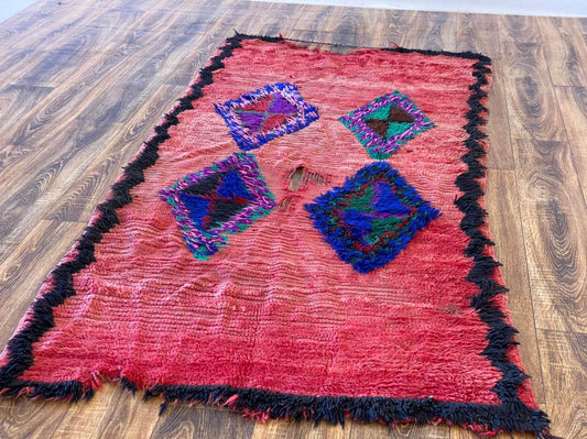 3x7 Vintage Moroccan woolen runner Rug. tribal Berber Handwoven Rug.