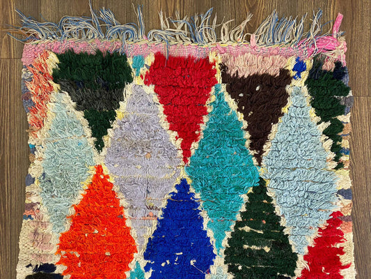 Tapis de couloir coloré à motif de diamants vintage de 2 x 9 pieds.