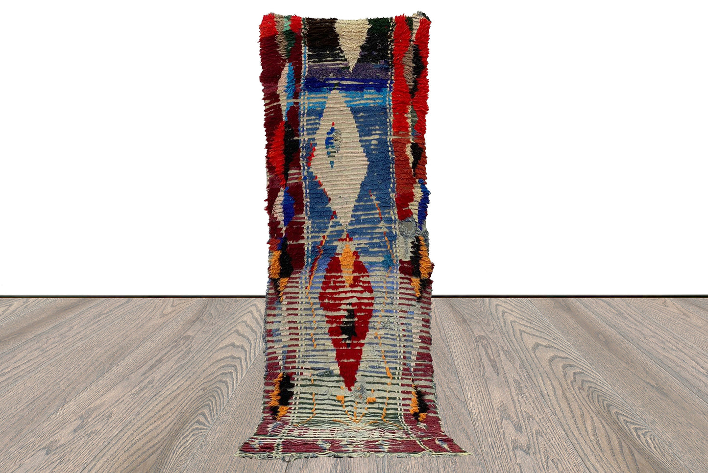 3x9 Berber Vintage Handwoven long runner Rug, Moroccan Old Rug.