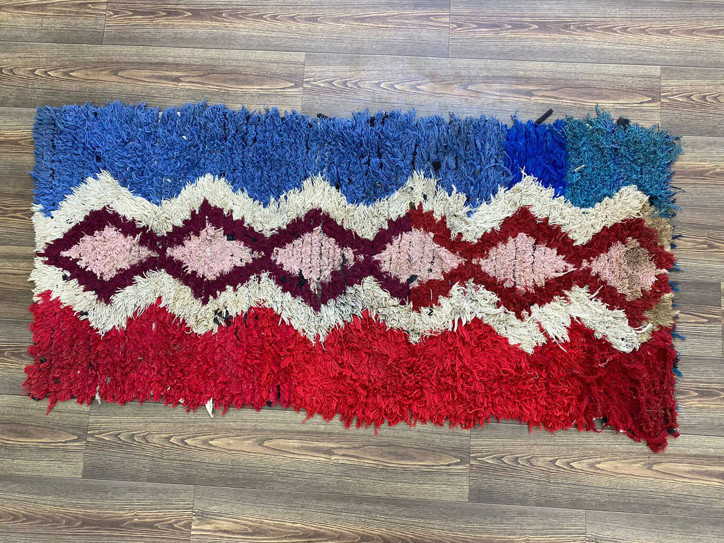 3x6 Small vintage narrow runner Rug, Moroccan Colorful Shag Rugs.