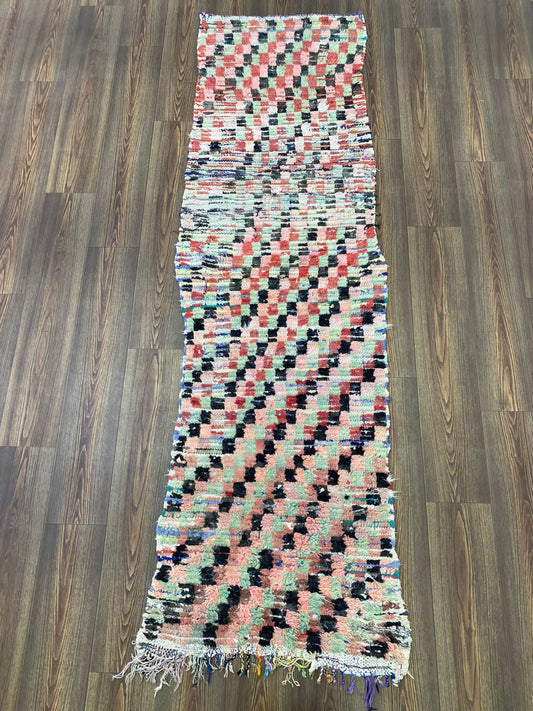 Narrow Checkered Berber runner Rug, 3x8 Morrocan Faded checkerboard narrow runner Rug.