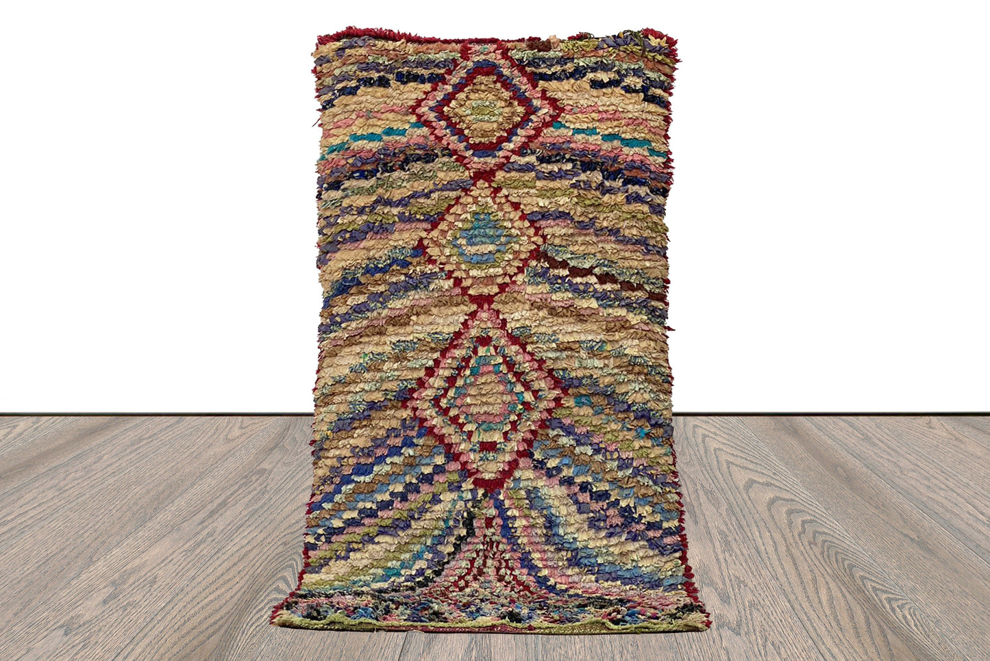 6x3 Colorful Boucherouite Moroccan Rug. Woven Tribal Berber narrow Shag runner Rug.