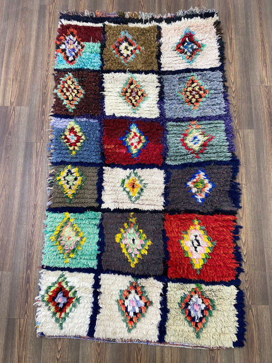 Tapis berbères colorés 3x7, tapis à grille marocain vintage.