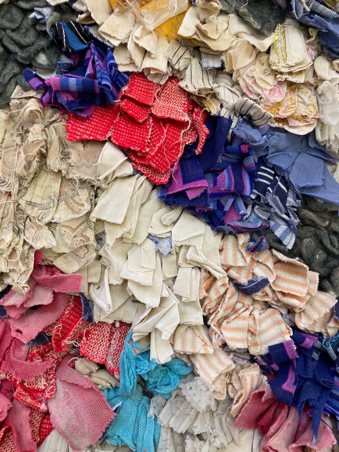 Vintage shag area rug, 5x8 Moroccan large Boucherouite Rug.