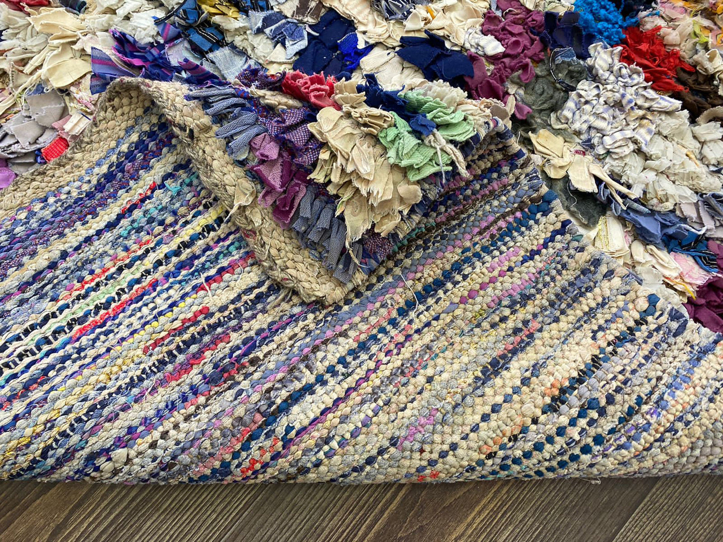 Vintage shag area rug, 5x8 Moroccan large Boucherouite Rug.