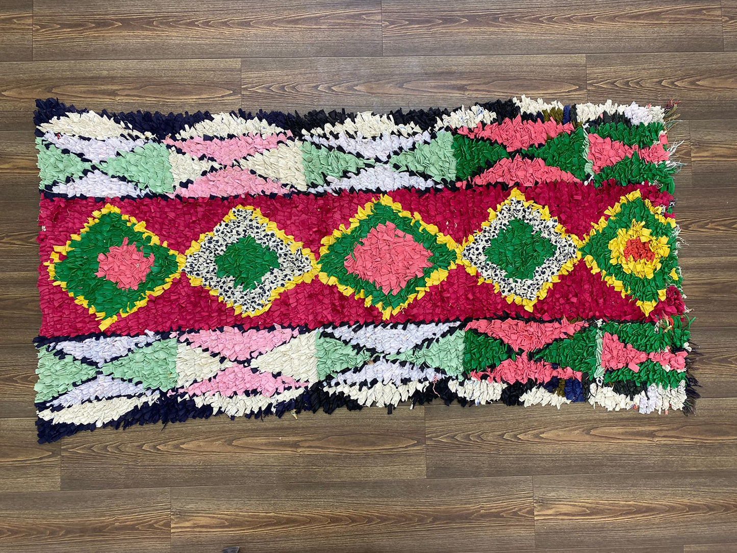 6x3 Feet Diamond Boucherouite Colorful Runner Rug.