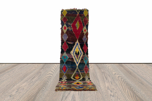 10x2 Vintage Narrow Colorful Diamond Runner Rug.