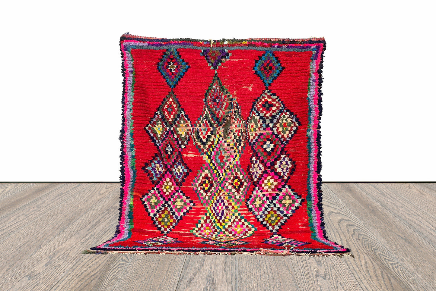6x4 Feet Red Diamond Moroccan Vintage Area Rug.
