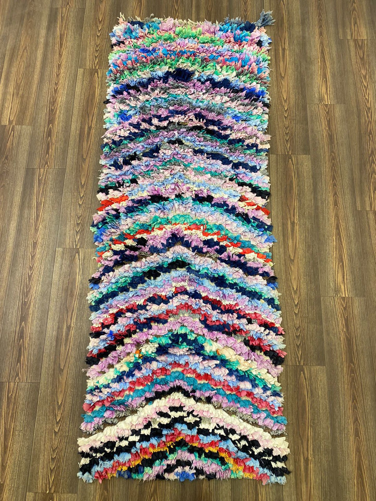 3x7 Chevron Boucherouite colorful narrow runner Rugs, Moroccan vintage Rug.