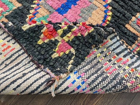 3x8 Feet Decorative Boucherouite Moroccan Vintage Runner Rug.