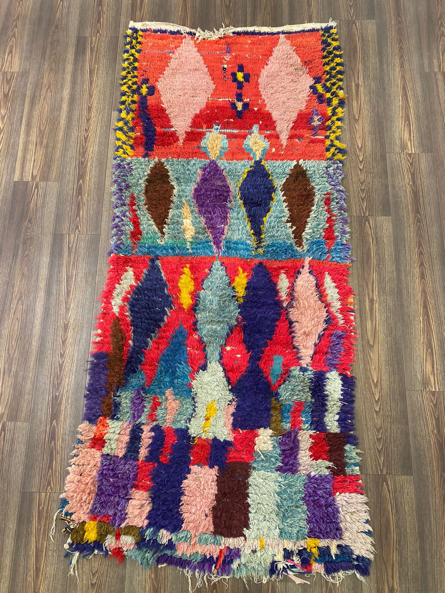 Moroccan shag Rugs. 3x7 Berber Vintage Colorful Handwoven Rug.