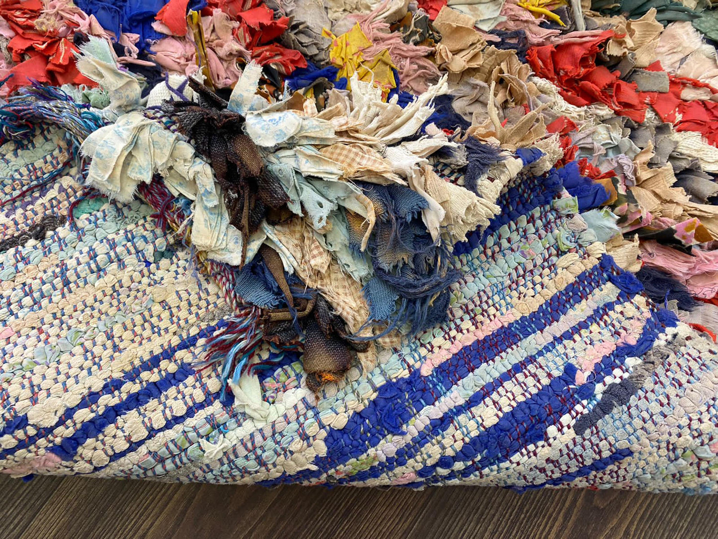 Boucherouite colorful Morrocan Berber runner Rug, Vintage Handwoven shag Rug 3x7.