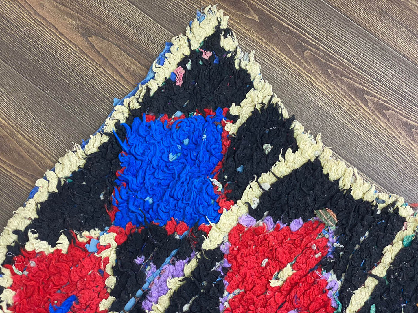 3x9 Colorful Diamond Boucherouite Runner Rug.