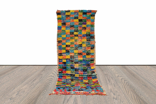 12x4 Large Checker Vintage Runner Rug.