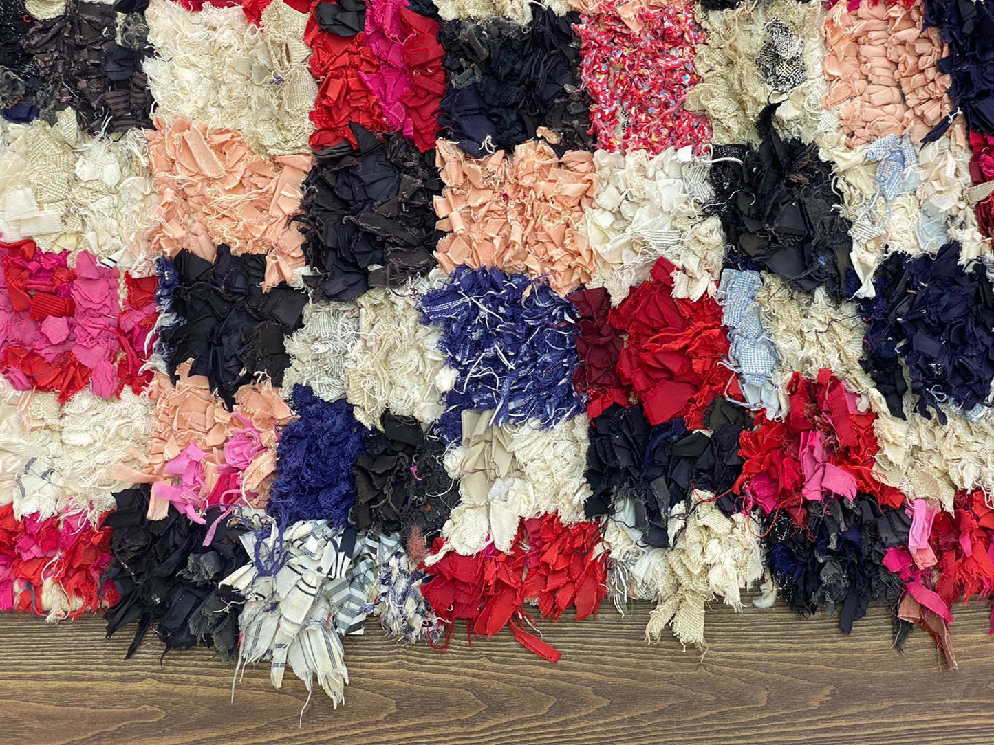 8x4 Checker Boucherouite Moroccan Rug.