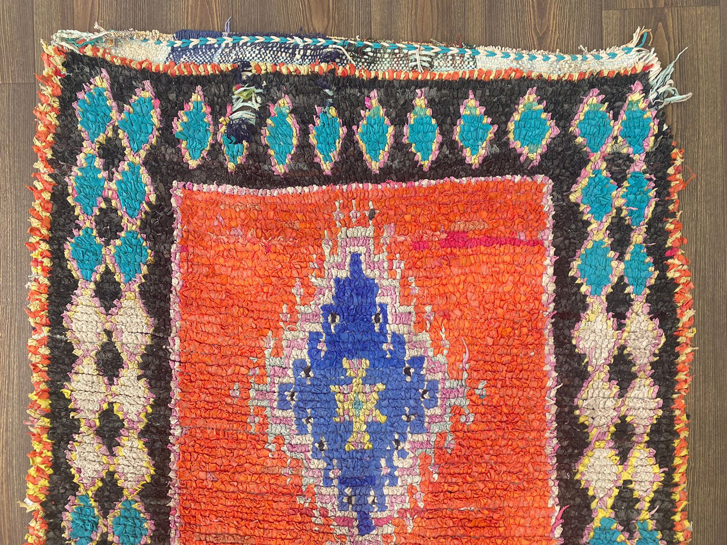 4x8 Vintage Boucherouite Orange Runner Rug.