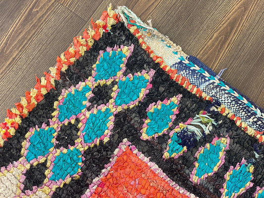 4x8 Vintage Boucherouite Orange Runner Rug.