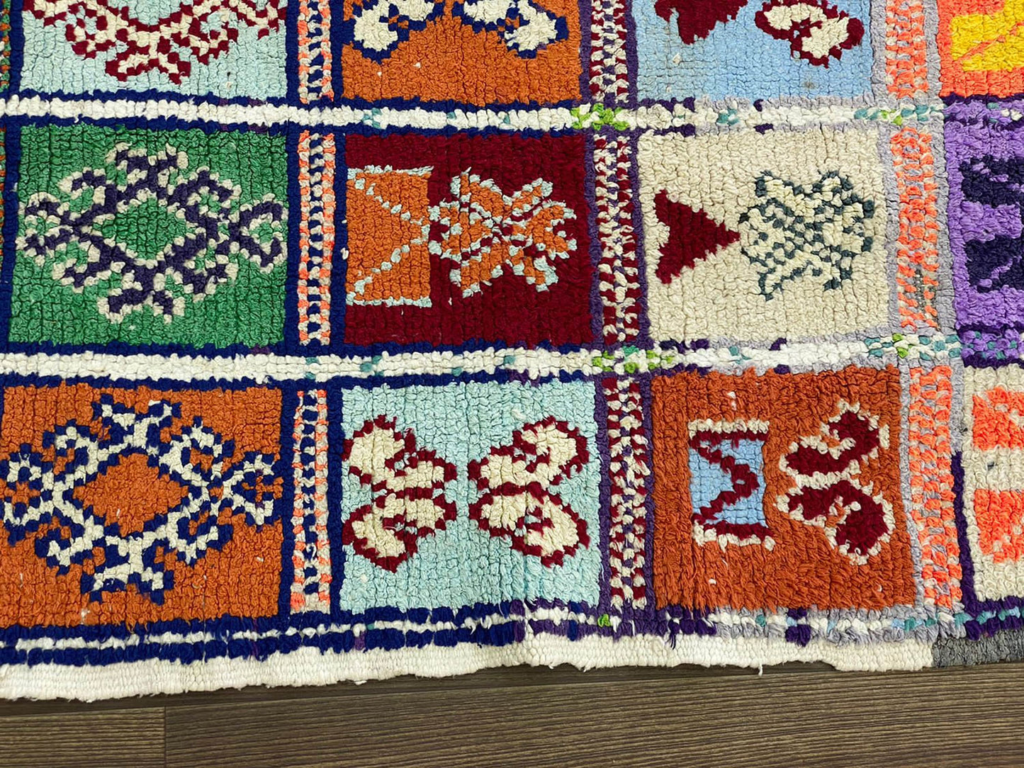 4x10 Berber colorful grid Rugs, Vintage Moroccan large runner Rug.