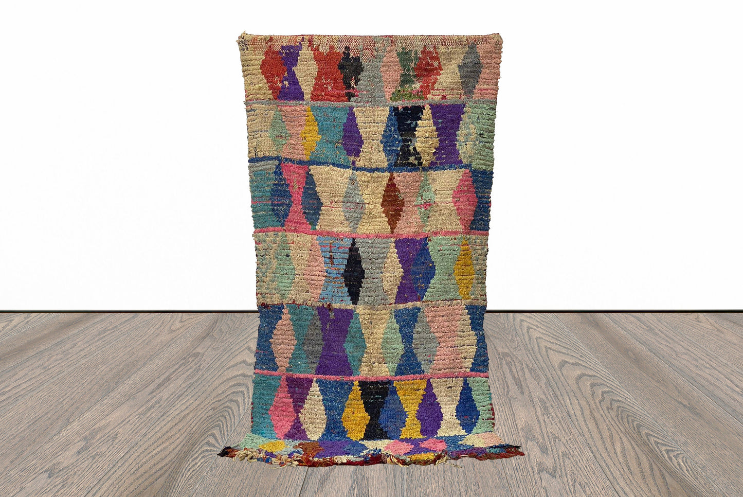 3x7 Colorful Boucherouite Vintage Runner Rug.
