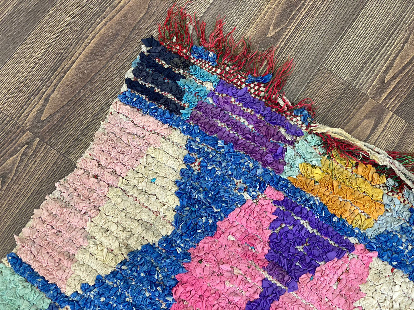 3x7 Colorful Boucherouite Vintage Runner Rug.