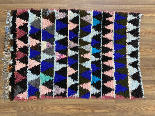 Tapis marocain à losanges colorés 3x4, tapis berbère vintage petit et étroit.