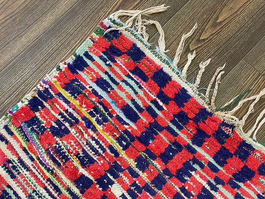 6x4 Checkered Vintage Moroccan Area Rug.
