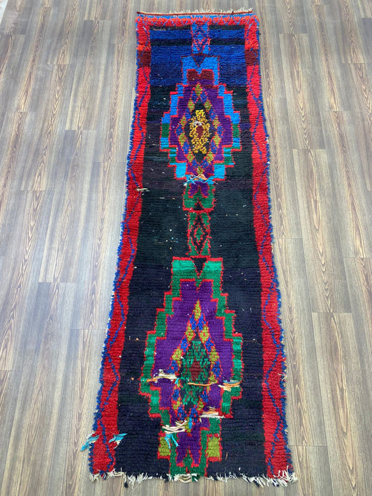 Moroccan Narrow runner Rugs, 3x10 Handwoven Vintage Berber Rug.