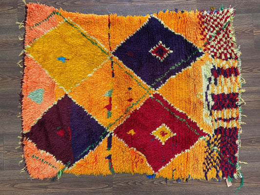 Tapis de couloir marocain vintage à motifs de diamants 4x3.