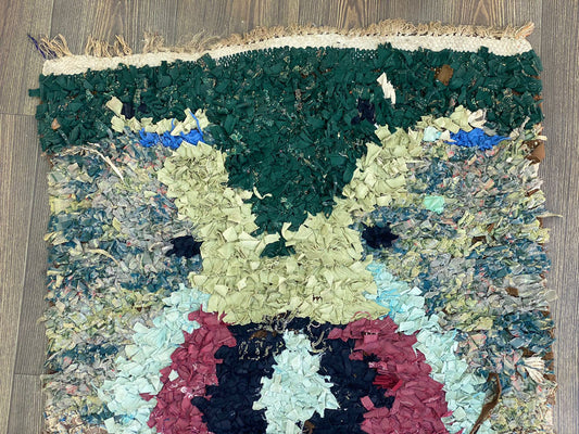 3x7 Unique Boucherouite Moroccan Vintage Rug.