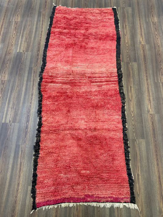 Moroccan red runner Rug, 3x9 Berber vintage Handwoven used old Rugs.
