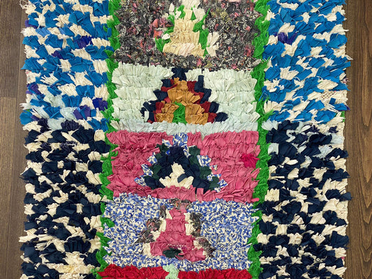 Tapis de couloir marocain vintage étroit Boucherouite 2x7.